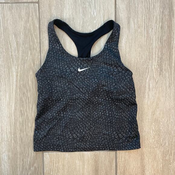 Nike Dri-FIT Swoosh Sports Bra Tank Top Black Animal Print Built In Bra Small - Picture 1 of 8